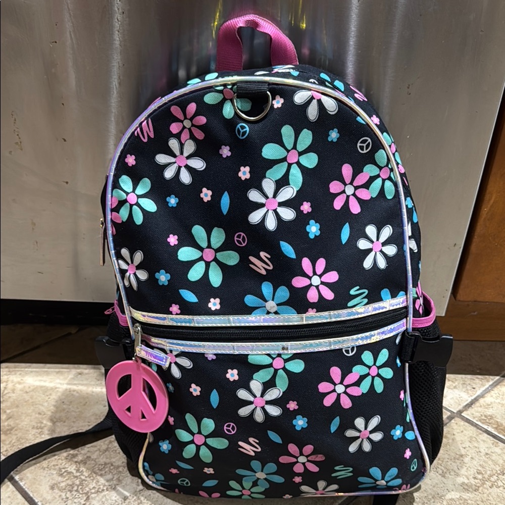 Floral Kids Backpack with Pink Accents